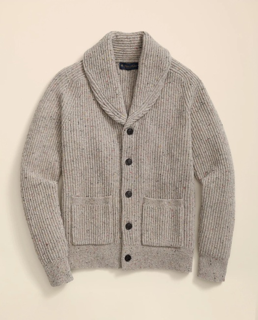 Winter heavyweight knitwear collection featuring chunky shawl cardigan