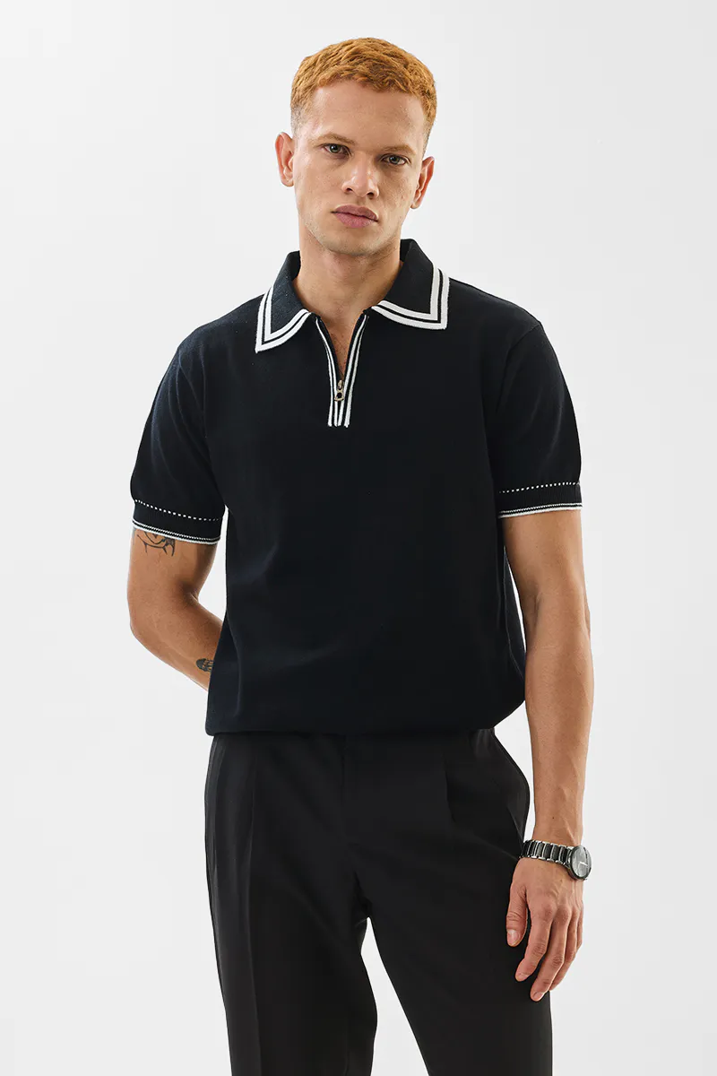 Zip-Collar Knit Polo