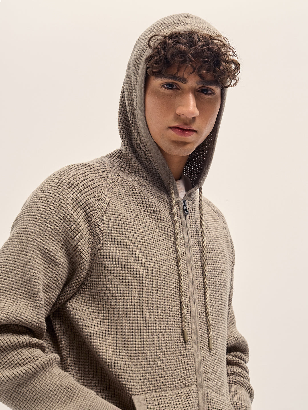 Waffle-Knit Zip Hoodie